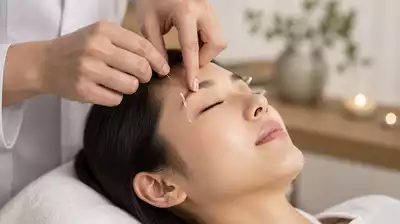 Eye acupuncture session in a serene environment
