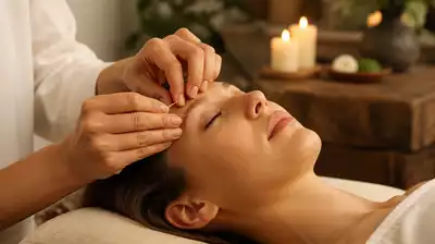 Relaxed person practicing eye acupuncture